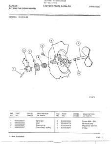 Tappan 24" Built-in Dishwasher Diagram and Parts List for 61-1014-00  Frigidaire Dishwasher