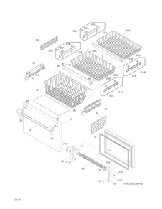Freezer Drawer, Baskets Diagram and Parts List for E23BC78IPSJA  Electrolux Refrigerator