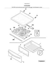 Top/drawer Diagram and Parts List for 79094193312  Kenmore Range