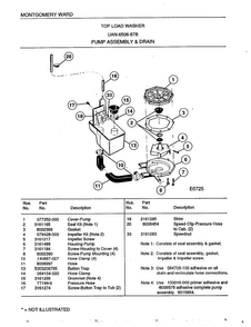 Pump Assembly And Drain Diagram and Parts List for 6506B  Frigidaire Washer