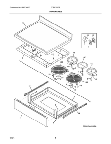 Top/Drawer Diagram and Parts List for FCRE3052BWA  Frigidaire Range