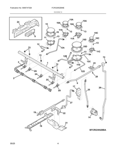 Burner Diagram and Parts List for FCRG3052BWE  Frigidaire Range