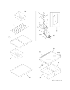 Shelves Diagram and Parts List for 25370603413  Kenmore Refrigerator