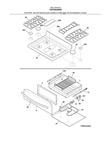 Top Drawer Diagram and Parts List for 79074333313  Kenmore Range