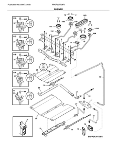 Burner Diagram and Parts List for FPGF3077QFK  Frigidaire Range