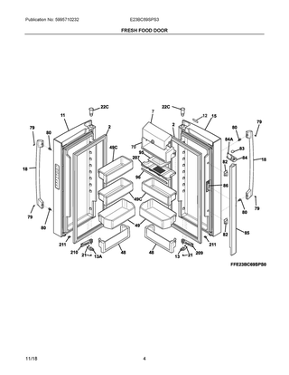 Part Location Diagram of 242036309 Frigidaire Door Guide and Heater Assembly