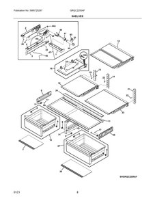 Shelves Diagram and Parts List for GRQC2255AF  Frigidaire Refrigerator