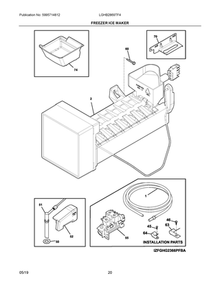 Freezer Ice Maker Diagram and Parts List for LGHB2869TF4  Frigidaire Refrigerator