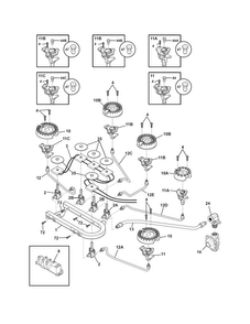 Burner Diagram and Parts List for E36GC70FSS2  Electrolux Cooktop