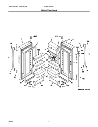 Fresh Food Door Diagram and Parts List for E23BC69SPS2  Frigidaire Refrigerator