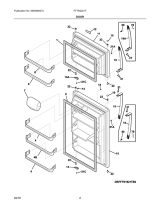 Door Diagram and Parts List for FFTR2021TS1  Frigidaire Refrigerator