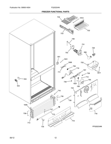Freezer Functional Parts Diagram and Parts List for FG2I2334NE  Frigidaire Refrigerator