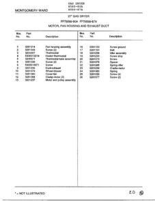 Motor, Fan Housing And Exhaust Duct Page 2 Diagram and Parts List for 8589-87A  Frigidaire Dryer