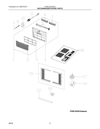 Recommended Spare Parts Diagram and Parts List for FFRE1233S1  Frigidaire Air Conditioner