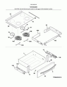 Top/drawer Diagram and Parts List for 79042533316  Kenmore Range