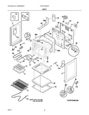 03 - Body Diagram and Parts List for CFEF3048LSP  Frigidaire Range