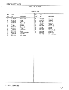 Top Load Washer Page 2 Diagram and Parts List for 6008A  Frigidaire Washer