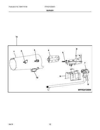 Burner Diagram and Parts List for FFRG4120SW1  Frigidaire Dryer