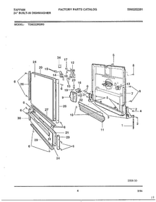 24" Built-in Dishwasher Page 4 Diagram and Parts List for 68-1075  Frigidaire Dishwasher