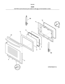 Door Diagram and Parts List for 79093019311  Kenmore Range