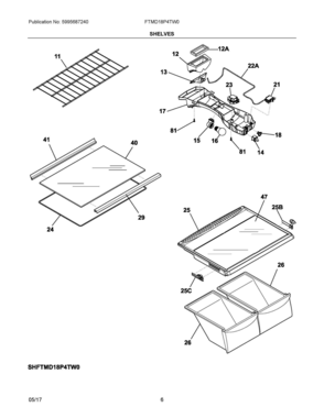 04 - SHELVES Diagram and Parts List for FTMD18P4TW0  Frigidaire Refrigerator