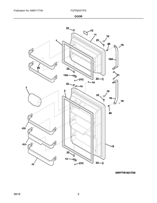 Door Diagram and Parts List for FGTR2037TF5  Frigidaire Refrigerator