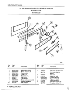 Backguard Diagram and Parts List for 2861A  Frigidaire Range