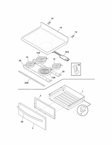 Top/drawer Diagram and Parts List for 79093013310  Kenmore Range