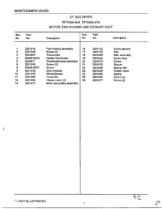 Motor, Fan Housing And Exhaust Duct Page 2 Diagram and Parts List for 8389-80A  Frigidaire Dryer