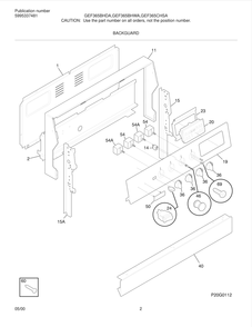 Backguard Diagram and Parts List for GEF365CHSA  Frigidaire Range