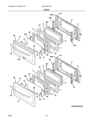 Doors Diagram and Parts List for FGEF306TPFB  Frigidaire Range