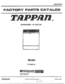 Cover Diagram and Parts List for 61-1083-10  Frigidaire Dishwasher