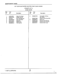 Oven Door Page 2 Diagram and Parts List for 4873A  Frigidaire Range