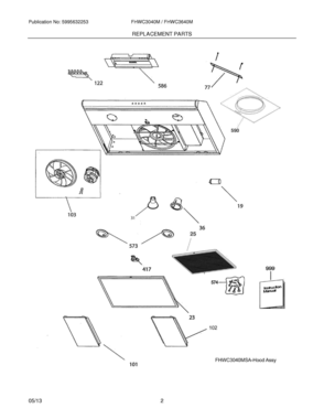 03 - REPLACEMENT PARTS Diagram and Parts List for FHWC3040MSA-11  Frigidaire Range