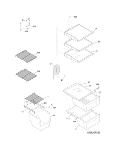 Shelves Diagram and Parts List for FFHS2622MWG  Frigidaire Refrigerator