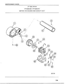 Motor/fan Housing And Exhaust Duct Diagram and Parts List for 8289-80C  Frigidaire Dryer