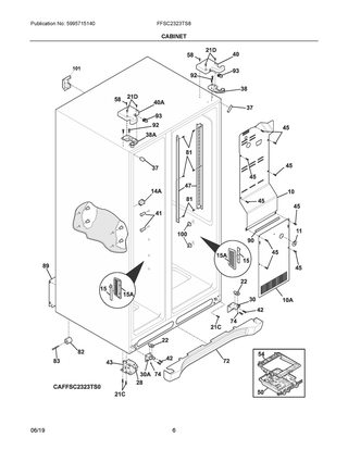 Cabinet Diagram and Parts List for FFSC2323TS8  Frigidaire Refrigerator