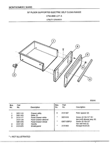 Utility Drawer Diagram and Parts List for 4899A  Frigidaire Range