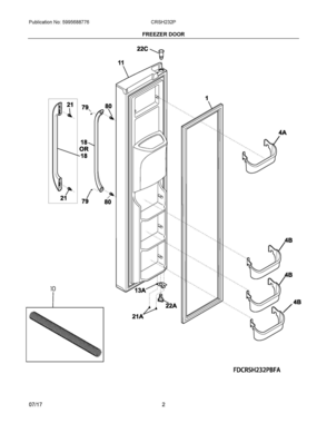 02 - FREEZER DOOR Diagram and Parts List for CRSH232PBFA  Frigidaire Refrigerator