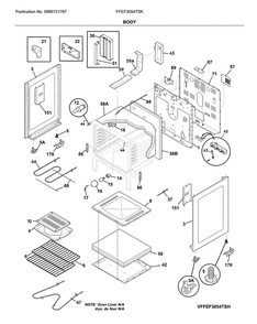 Body Diagram and Parts List for FFEF3054TSK  Frigidaire Range