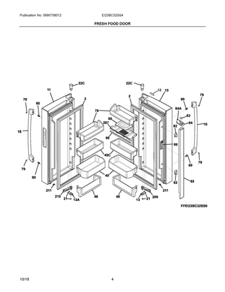 Fresh Food Door Diagram and Parts List for EI23BC32SS4  Frigidaire Refrigerator