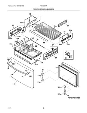 02 - FREEZER DRAWER, BASKETS Diagram and Parts List for FGHF2367TF1  Frigidaire Refrigerator
