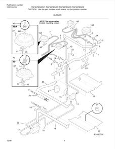 Burner Diagram and Parts List for FGF367BGDD  Frigidaire Range