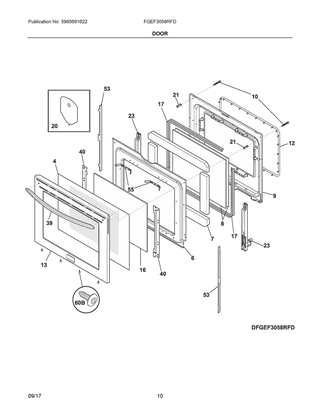 Door Diagram and Parts List for FGEF3058RFD  Frigidaire Range