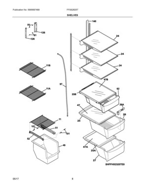 05 - SHELVES Diagram and Parts List for FFSS2625TP0  Frigidaire Refrigerator