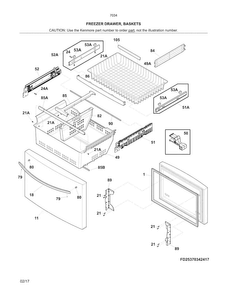 Freezer Drawer, Baskets Diagram and Parts List for 2537034241C  Kenmore Refrigerator