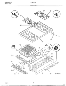 Top/drawer Diagram and Parts List for 2834-80B  Frigidaire Range