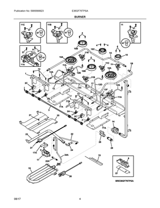 Burner Diagram and Parts List for E36GF76TPSA  Frigidaire Range