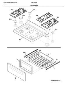 Top/Drawer Diagram and Parts List for FCRG3052AWB  Frigidaire Range