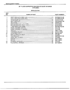 30" Floor/broiler Pan Page 2 Diagram and Parts List for 2409A  Frigidaire Range